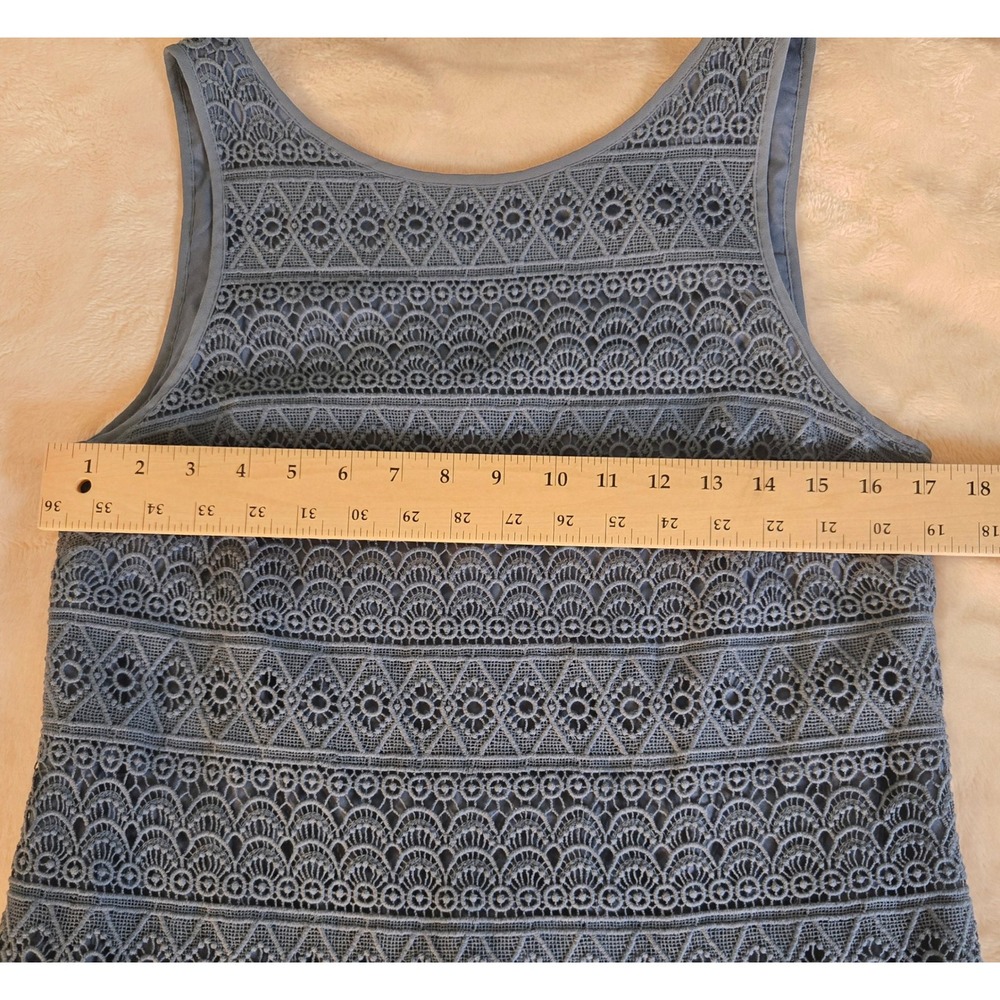 LOFT Dress 8 Sleeveless Blue Crochet Pleated Skirt Mini Zip Back - Picture 5 of 14